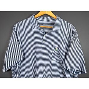 B. Draddy Peachtree Golf Club Mens XL Navy White Striped Pima Cotton Polo Shirt